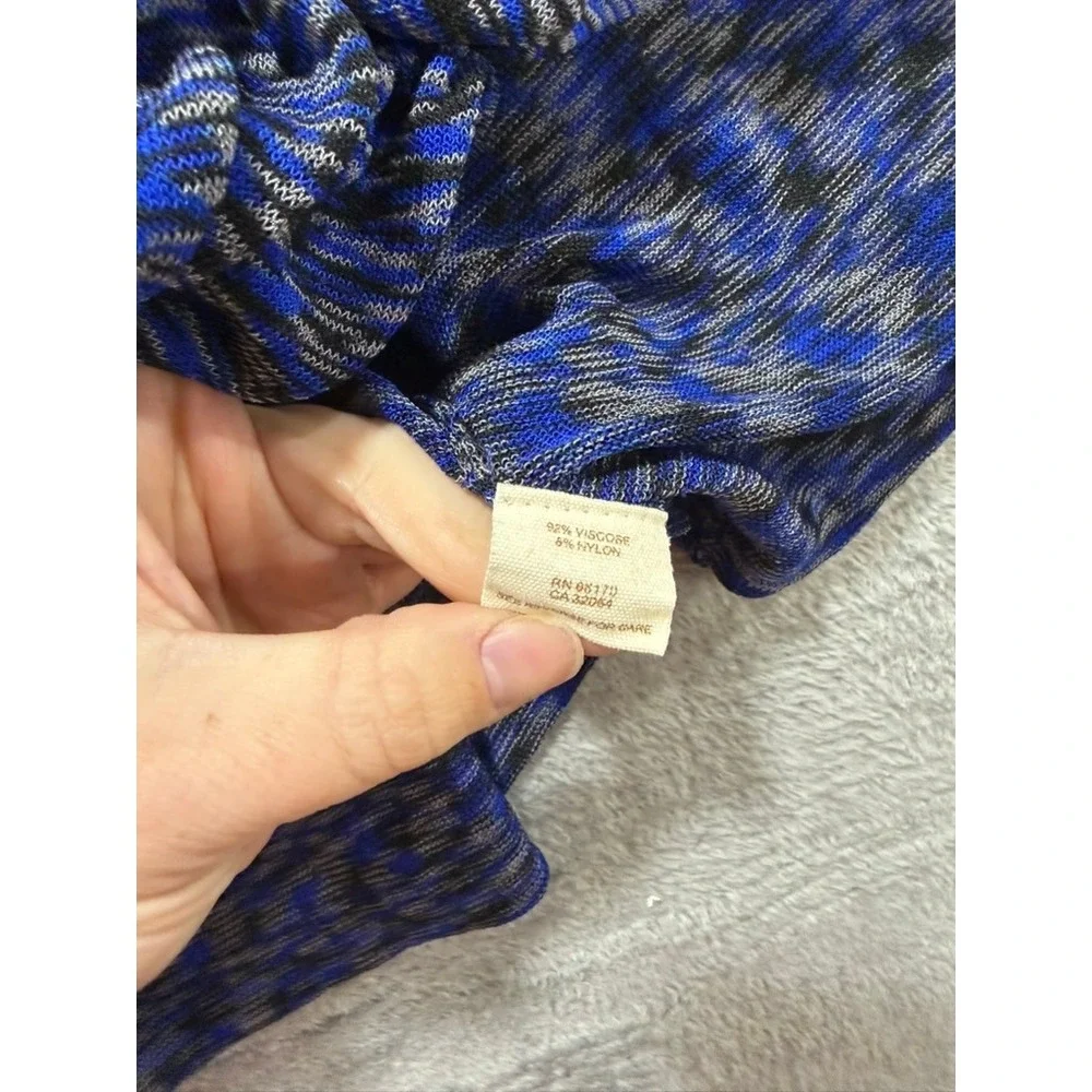 Free People Womens XS Blue‎ Black Space Dye Draped Layered Knit Square Neck Top